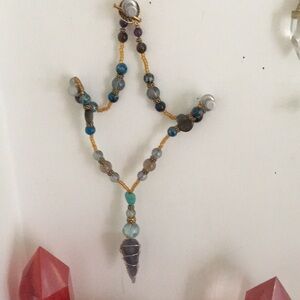Iolite, Smokey Quartz, Aqua Aura Crystal Necklace Handmade One of a Kind